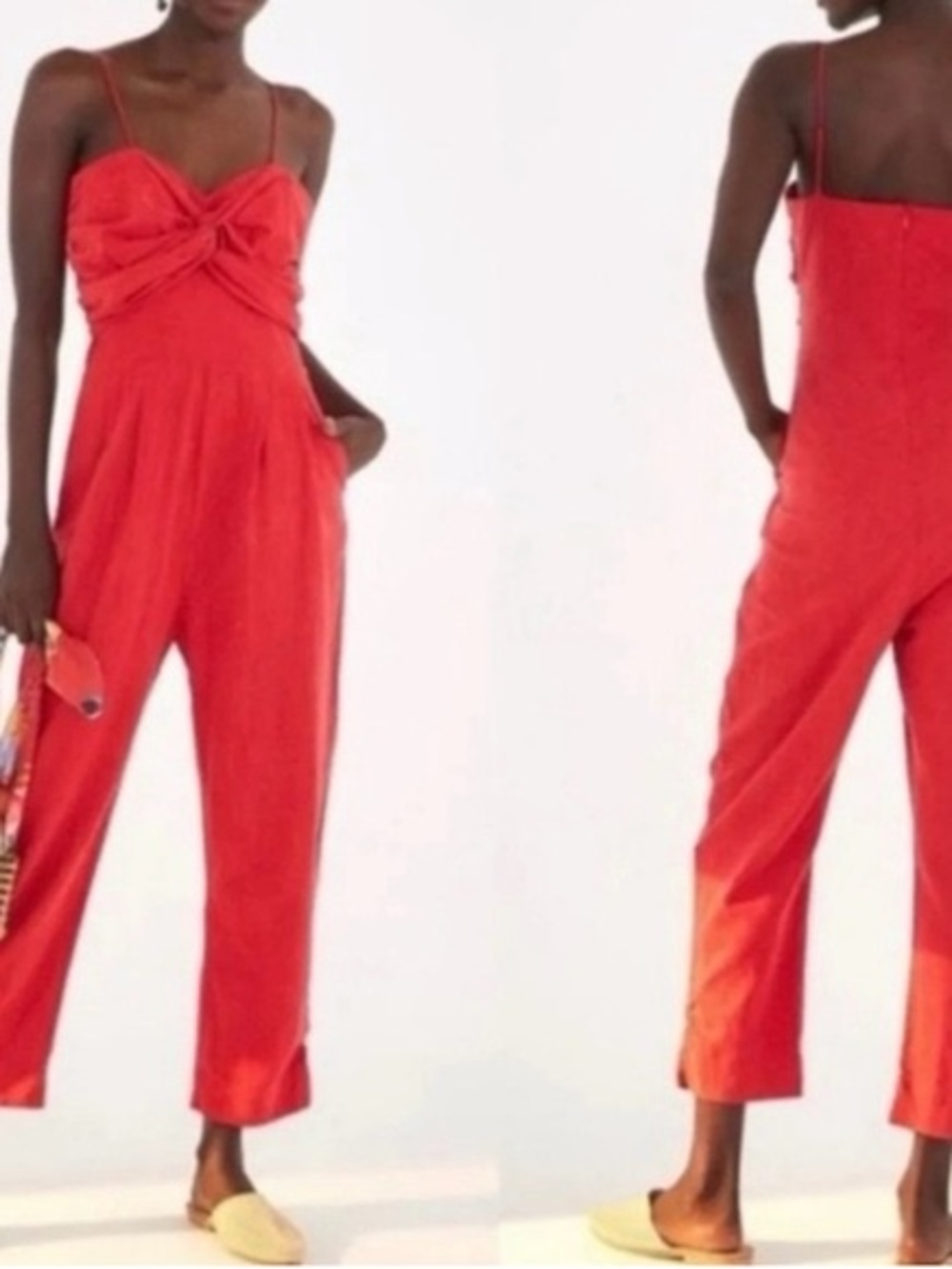 Farm Rio Red Twisted Front Spaghetti Strap Jumpsuit size M